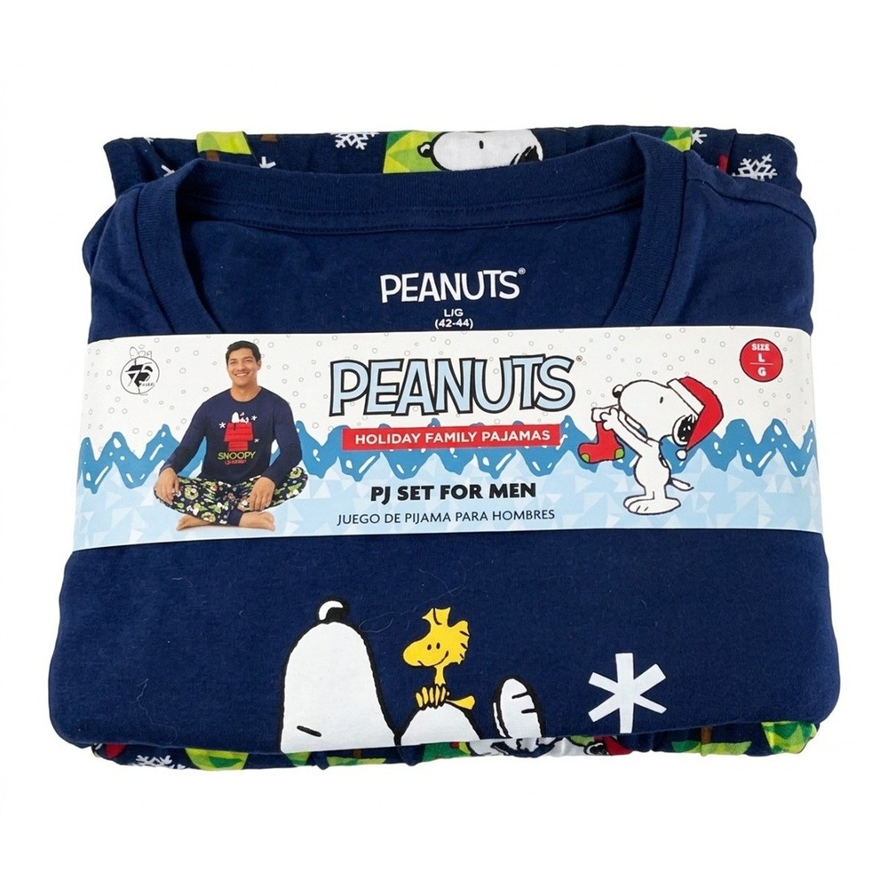 Peanuts Holiday Family Pajamas PJ Set for Men, Beacon Blue, Size Large (42-44)